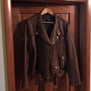brown H&M leather motorcycle jacket - size 42R